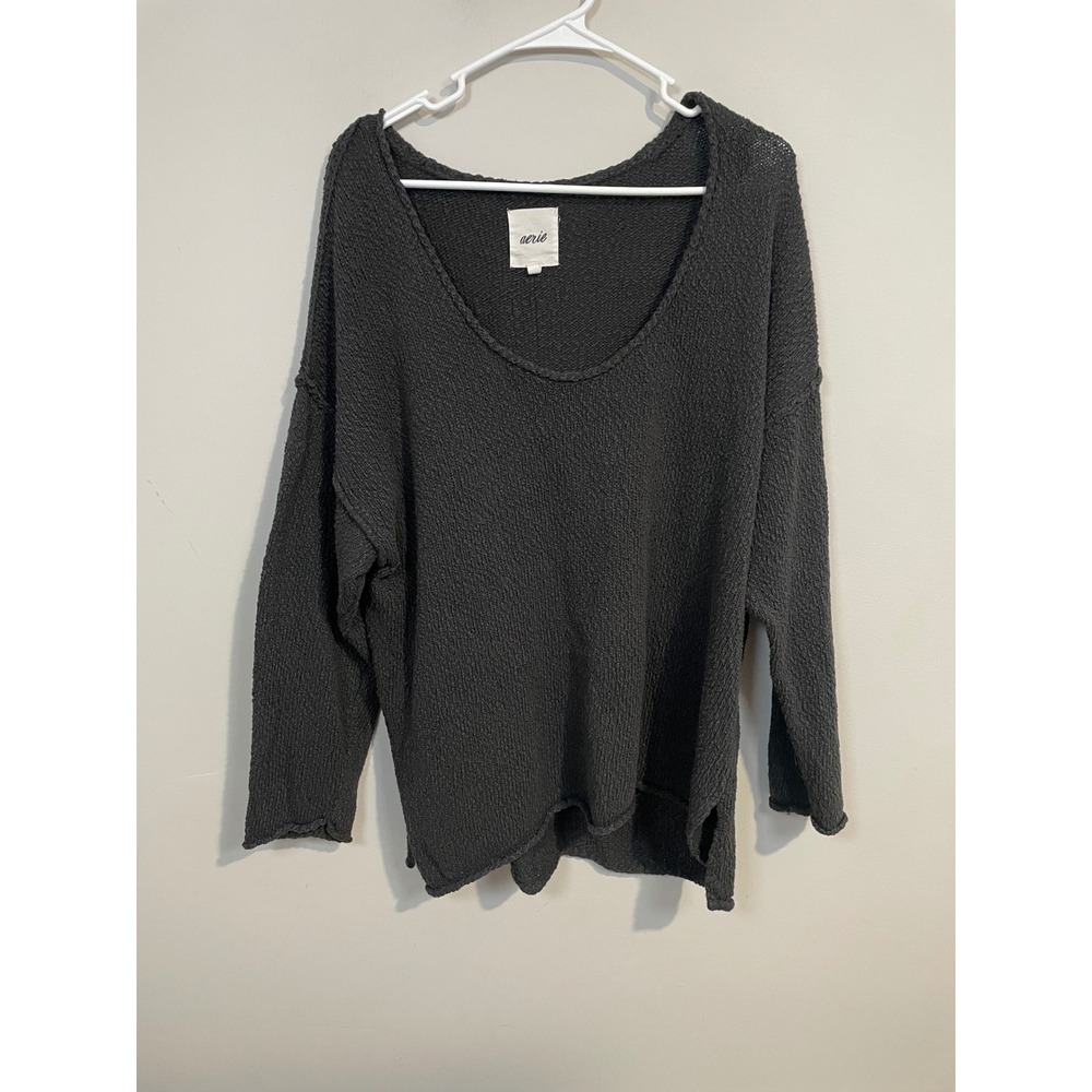 Aerie Oversized Voop Sweater in Gray Size Large Loungewear Casual Knit Cozy‎ - Picture 2 of 11